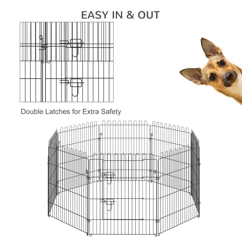 30inch 8-Panel Octagon Pet Exercise Playpen Crate Foldable Dog Cage Pen Puppy Kennel, Black