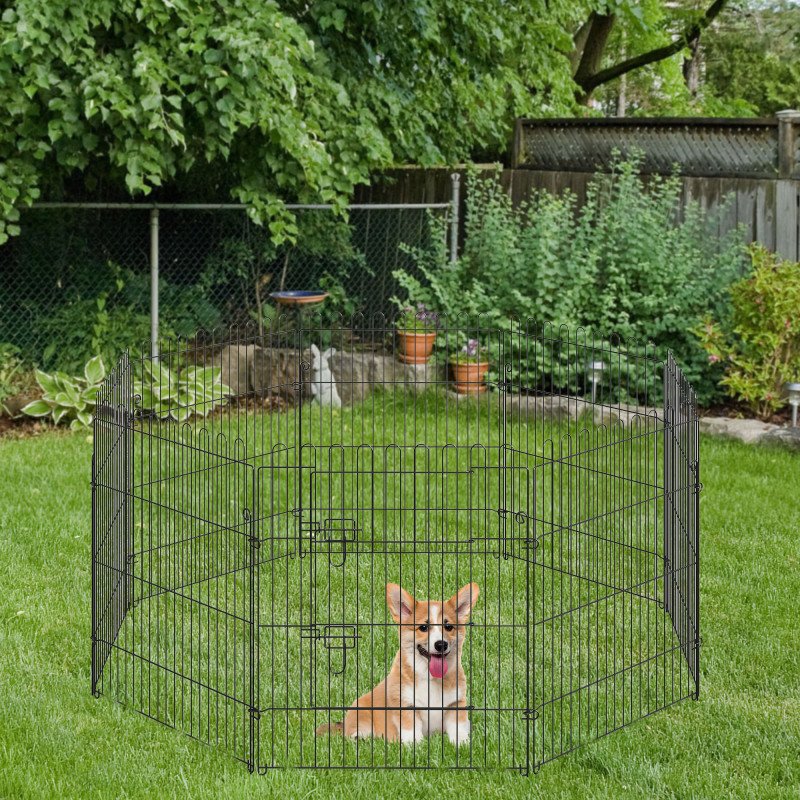 30inch 8-Panel Octagon Pet Exercise Playpen Crate Foldable Dog Cage Pen Puppy Kennel, Black