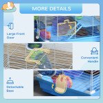 18"L Hamster Cage, Small Animal House, 2-Level Rat Gerbil Haven with Tunnel Tube System, Exercise Wheel, Water Bottle, Food Dish, Ramp, Blue