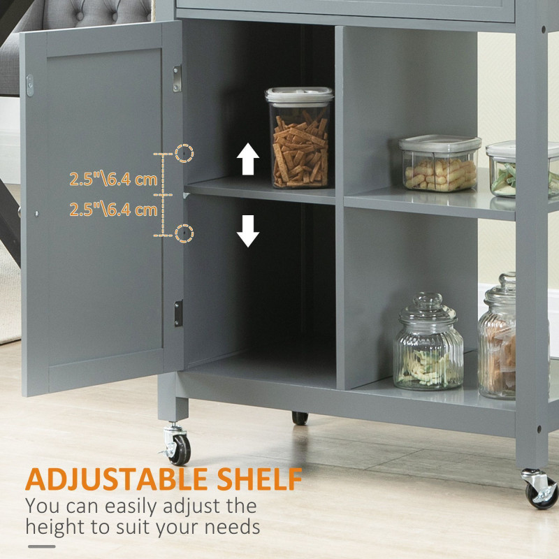 Rolling Kitchen Cart with Wood Top and Drawer, Kitchen Island on Wheels for Dining Room, Grey