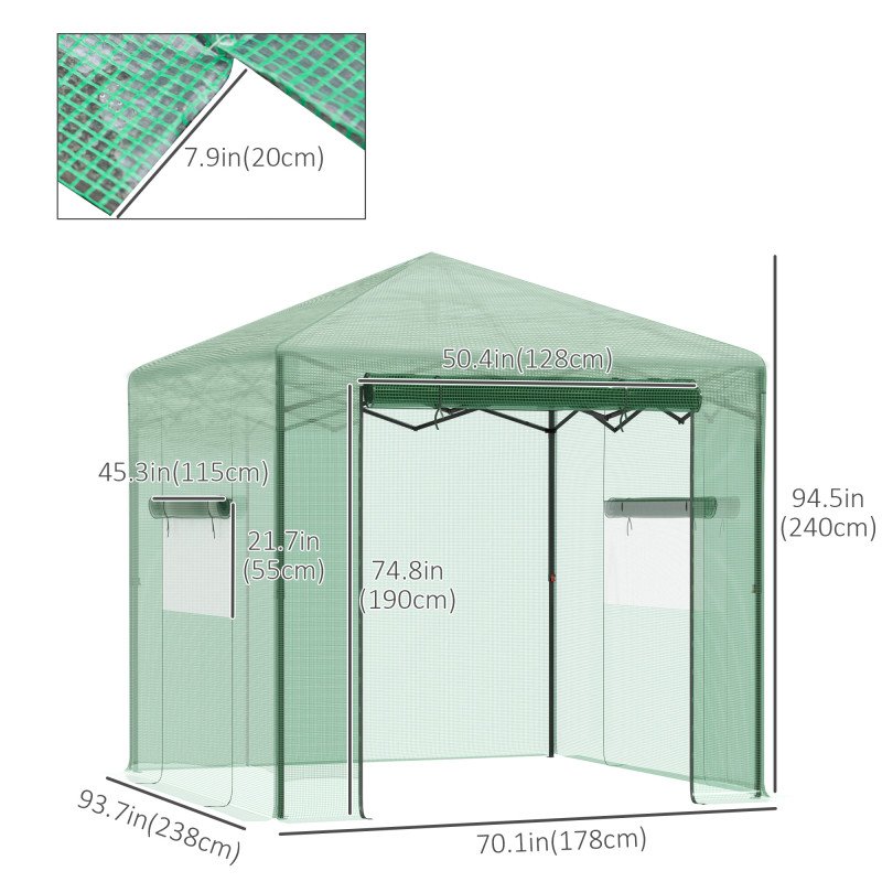 Portable Pop Up Greenhouse, Outdoor Walk-in Hot House with Roll-up Door & 2 Windows, 8' x 6' , Green