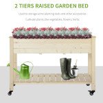 Mobile Raised Garden Bed Elevated Wood Planter Box with Lockable Wheels, Storage Shelf for Herbs Vegetables, Natural
