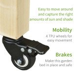 Mobile Raised Garden Bed Elevated Wood Planter Box with Lockable Wheels, Storage Shelf for Herbs Vegetables, Natural