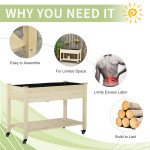 Mobile Raised Garden Bed Elevated Wood Planter Box with Lockable Wheels, Storage Shelf for Herbs Vegetables, Natural