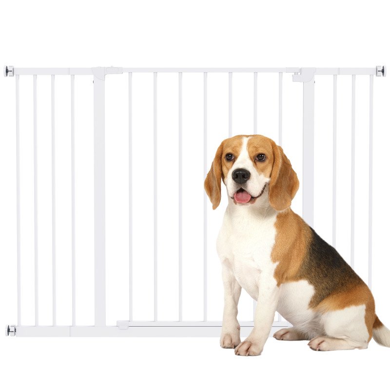 Pressure Fit Dog Gate Pet Barrier for stairs doorway, 29.9''- 42.1'' Width White