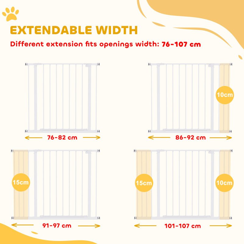 Pressure Fit Dog Gate Pet Barrier for stairs doorway, 29.9''- 42.1'' Width White
