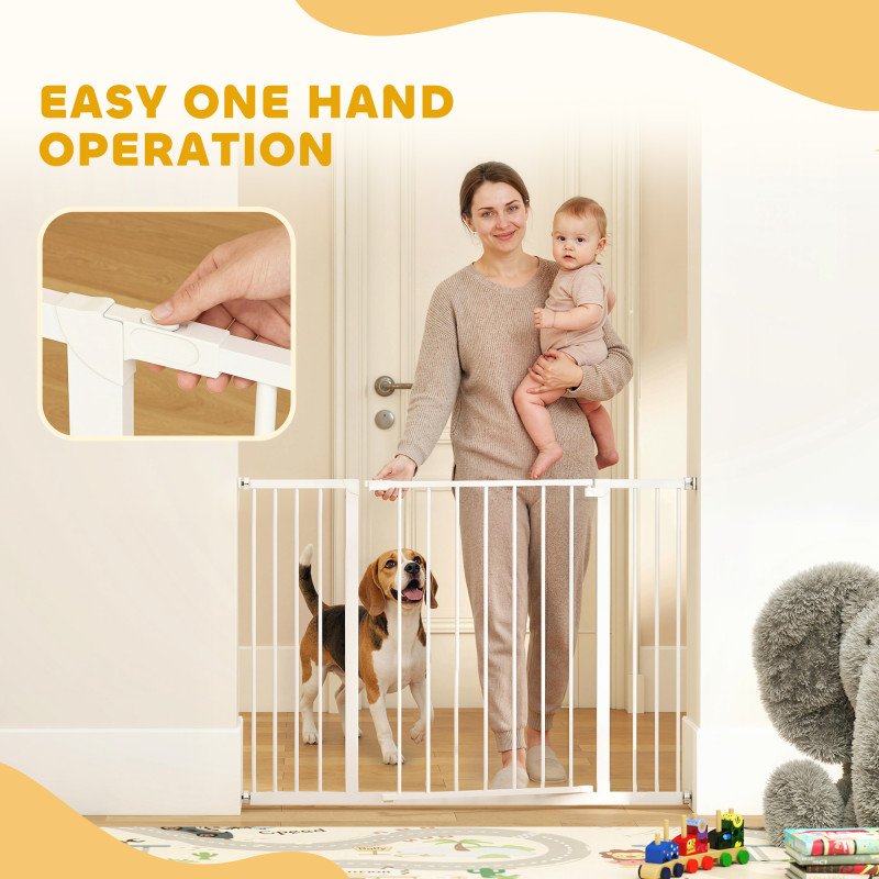 Pressure Fit Dog Gate Pet Barrier for stairs doorway, 29.9''- 42.1'' Width White