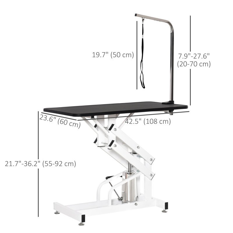 Pet Grooming Table, Height Adjustable Dog Grooming Table with Arm, Noose and Non-Slip Grooming Table, Black