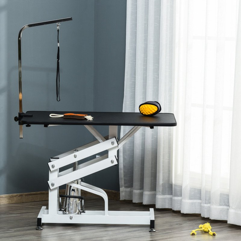 Pet Grooming Table, Height Adjustable Dog Grooming Table with Arm, Noose and Non-Slip Grooming Table, Black