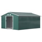 11' x 13' Practical Backyard Garden Storage Tool Shed with Double Sliding Door Garden Tool Shed with 4 Ventilation Slots, Green