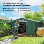 11' x 13' Practical Backyard Garden Storage Tool Shed with Double Sliding Door Garden Tool Shed with 4 Ventilation Slots, Green