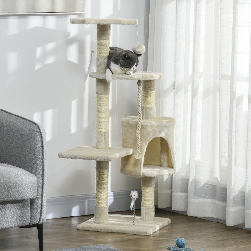 46" Scratching Cat Tree Multi Level Activity Center Kitty Condo Furniture Post Beige