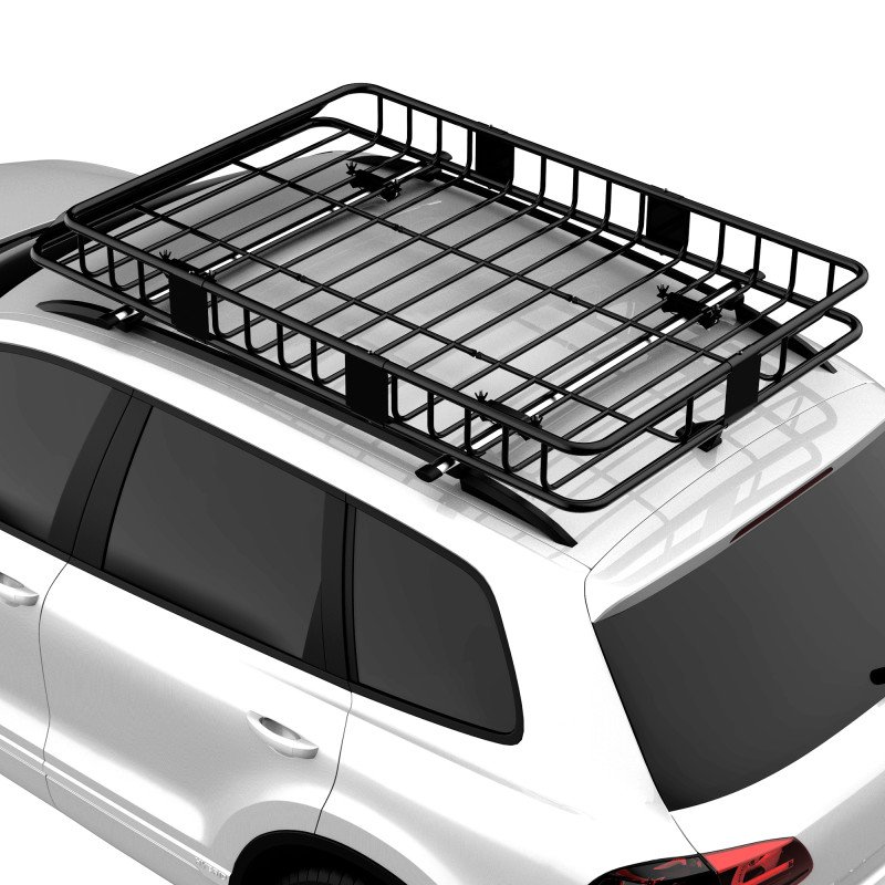 64"/43" x 39" Car Roof Rack, Length Adjustable Roof Basket, Universal Rooftop Cargo Carrier Basket with U-bolts, 220 lbs Capacity