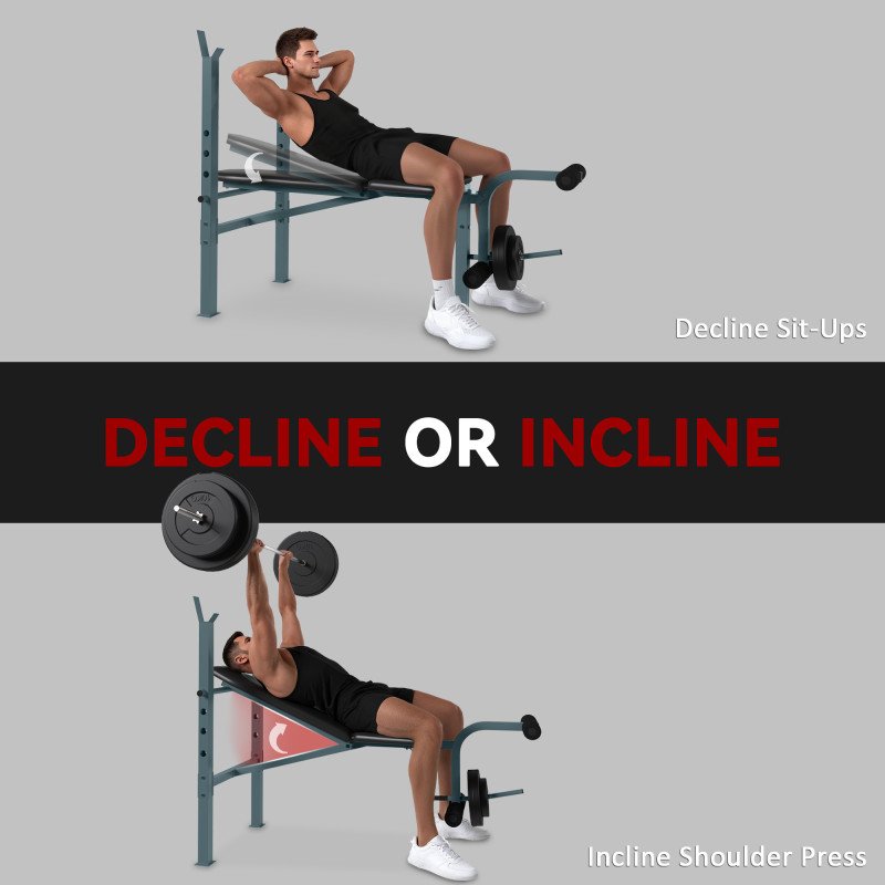 Soozier Incline Decline Weight Bench with Leg Extension and Barbell Rack, Adjustable Bench Press Weight Lifting Bench