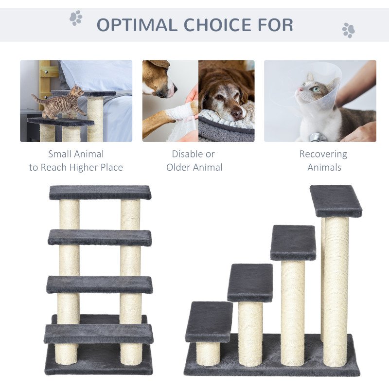 Cat Trees 4 Tier Pet Stairs Dog Cat 4 Steps Kitty Scatching Post Cat Scratch Furniture Dark Grey