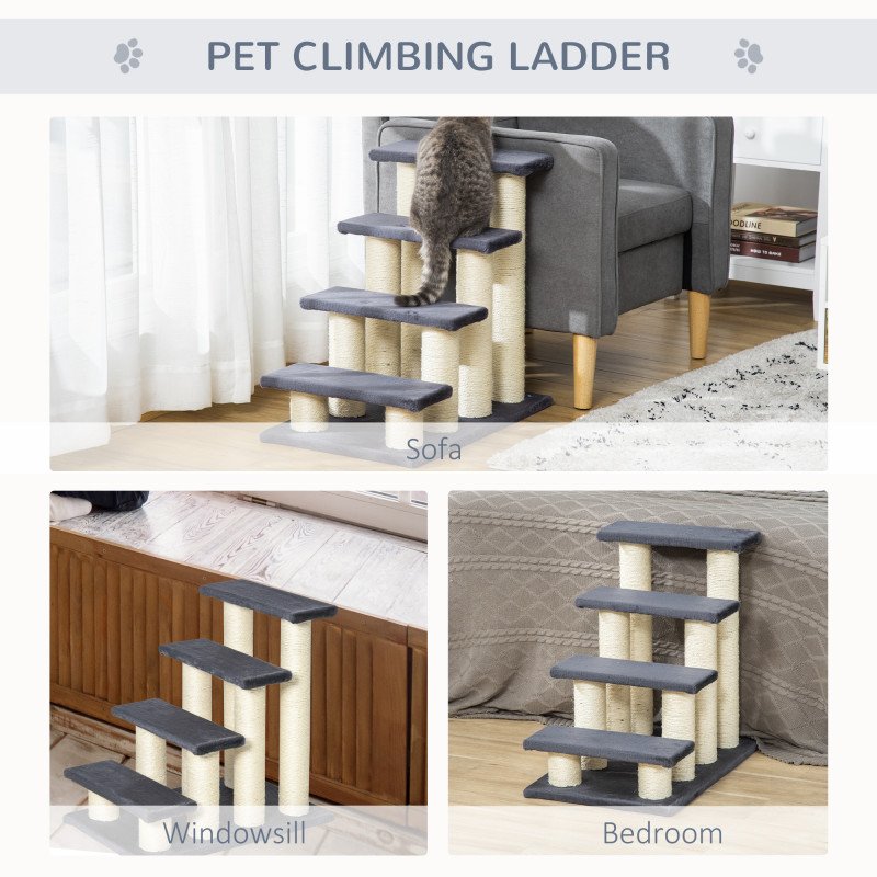 Cat Trees 4 Tier Pet Stairs Dog Cat 4 Steps Kitty Scatching Post Cat Scratch Furniture Dark Grey