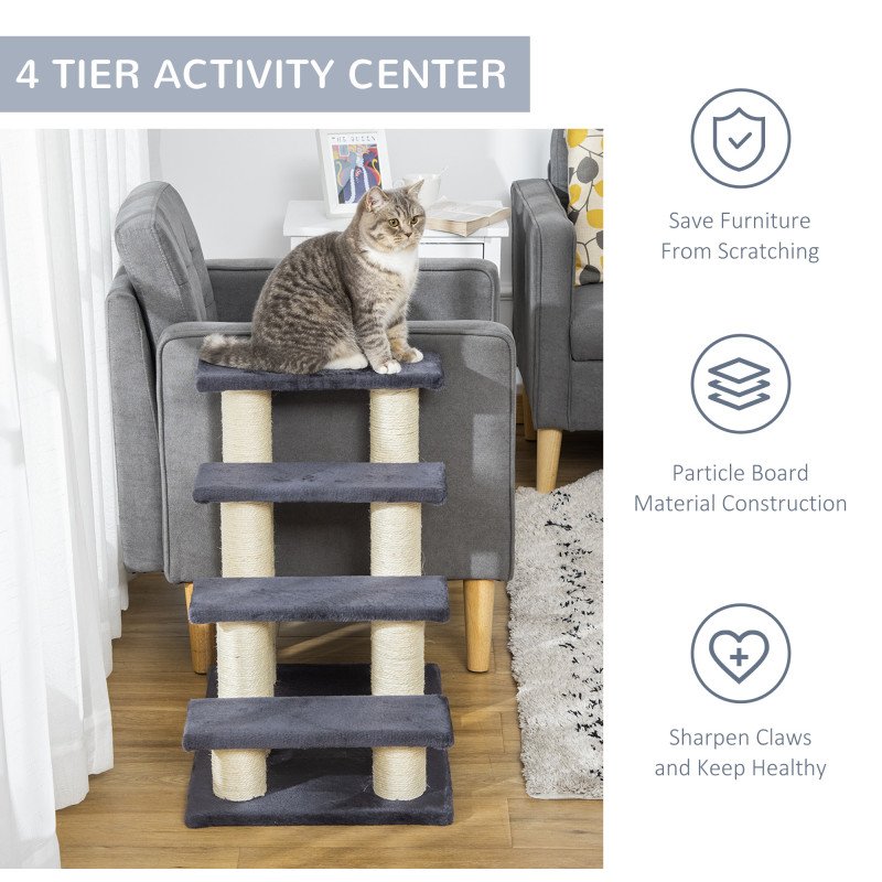 Cat Trees 4 Tier Pet Stairs Dog Cat 4 Steps Kitty Scatching Post Cat Scratch Furniture Dark Grey