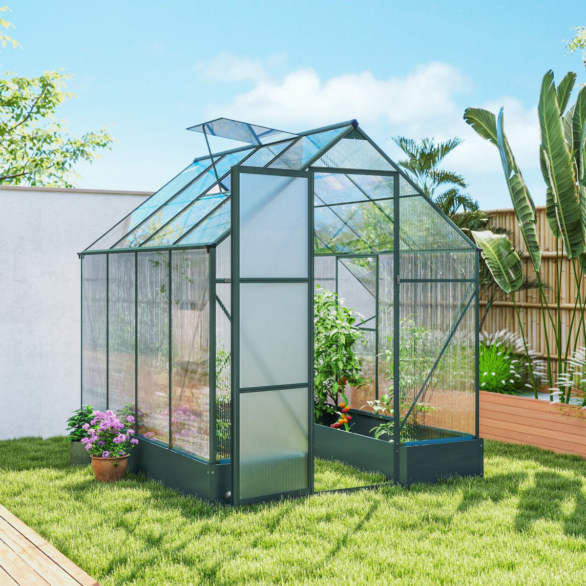 8.2' x 6.2' Greenhouse Aluminum Frame with Temperature Controlled Window