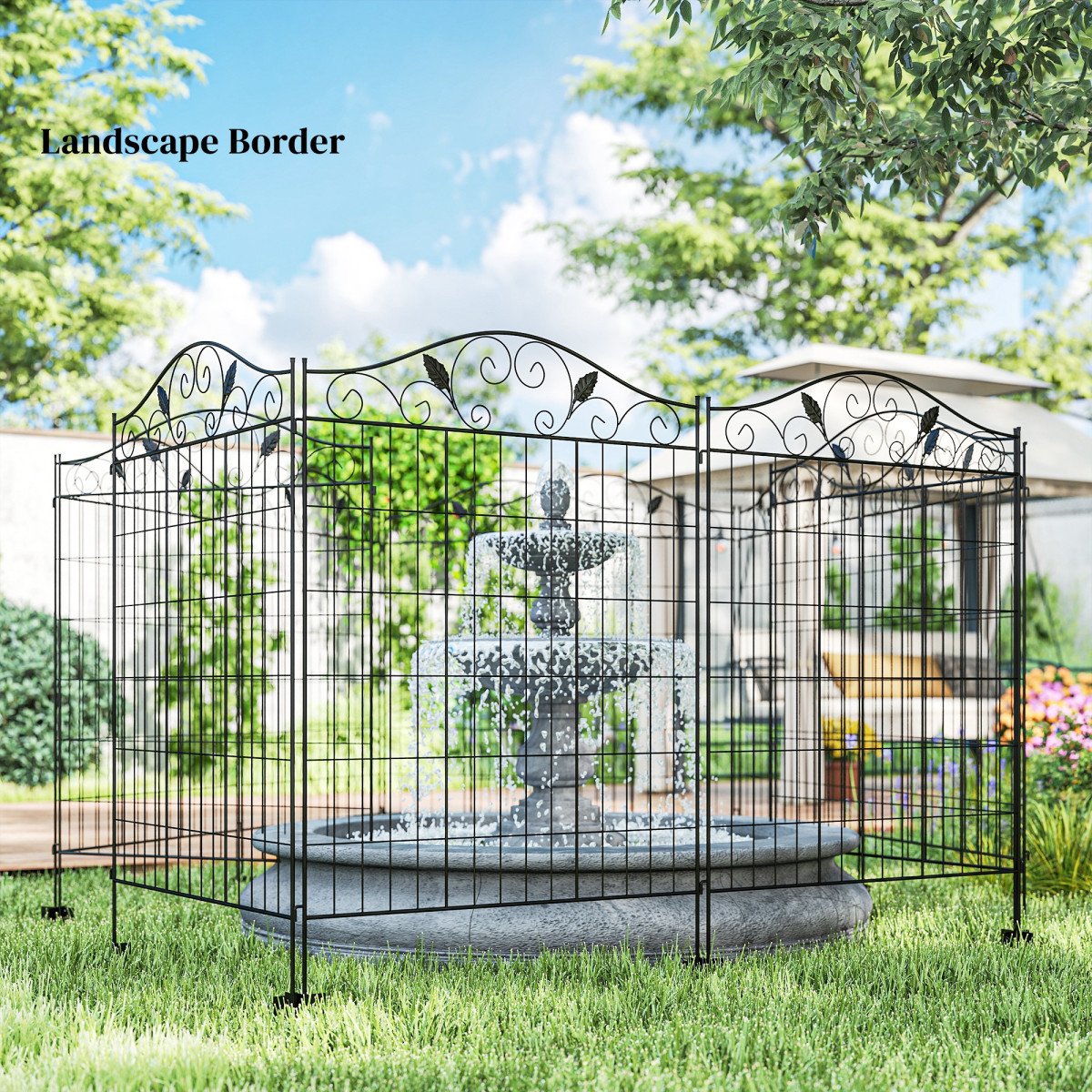 Garden Decorative Fence 4 Panels 44in x 12ft Steel Wire Border Edging for Landscaping
