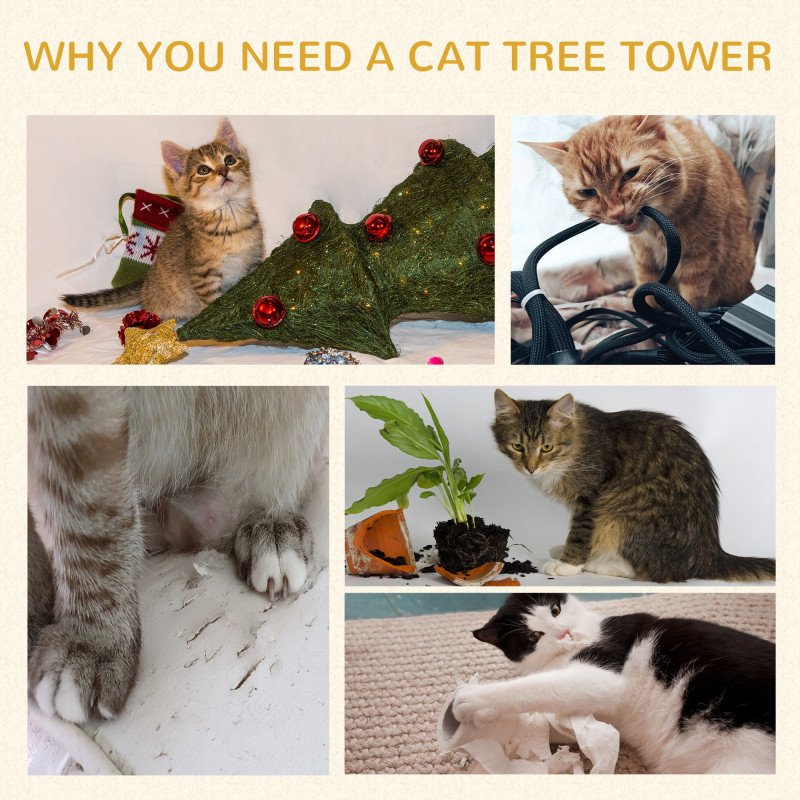 Cat Tree Kitty Tower with Sisal Mat Scratching Post, Cat Bed, Cushion, Perch, 18" x 18" x 36", Grey