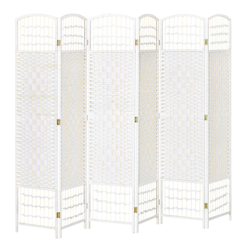 6 Panel Room Divider, 5.6 ft Tall Folding Privacy Screen, Wave Fiber Freestanding Partition Wall Divider for Home Office, White