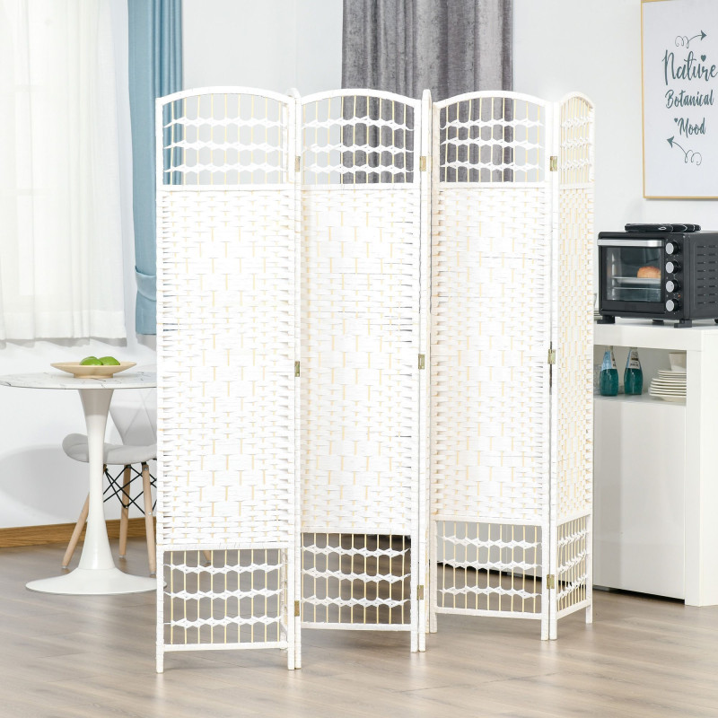 6 Panel Room Divider, 5.6 ft Tall Folding Privacy Screen, Wave Fiber Freestanding Partition Wall Divider for Home Office, White