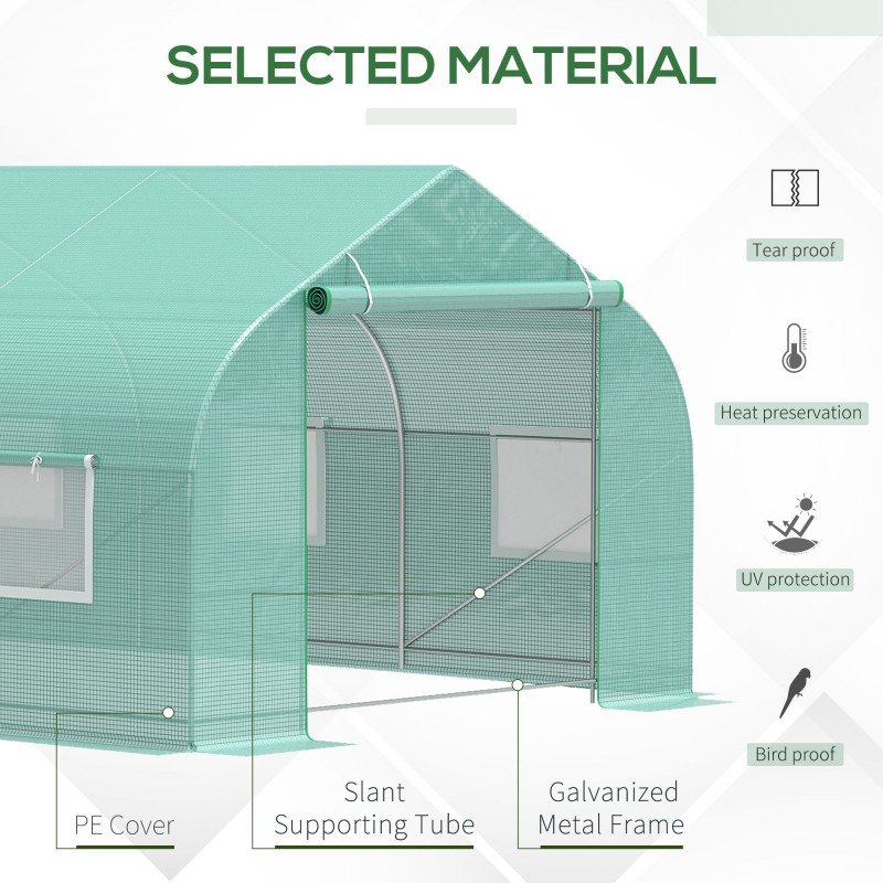 20x10x7ft Walk-in Steeple Greenhouse Outdoor Backyard Plant Seed Growth Shed Tunnel Warm House with 2 Anchor Way Green