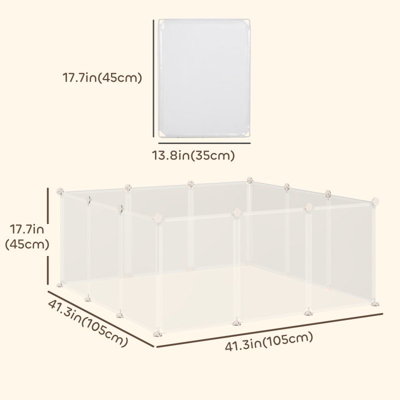 Small Animal Cage Plastic Chinchilla Cage 12 Panels for Guinea Pig, 18" x 14", White