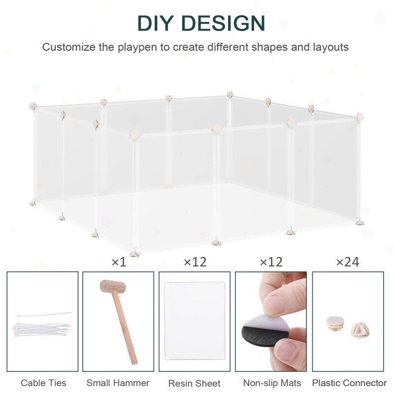 Small Animal Cage Plastic Chinchilla Cage 12 Panels for Guinea Pig, 18" x 14", White