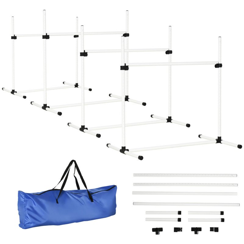 Set of 4 Dog Agility Training Equipment Adjustable Jump Bar Pet Exercise Kit with Carrying Bag (White)