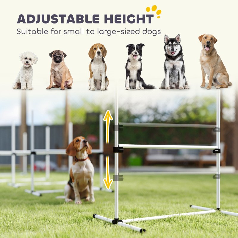 Set of 4 Dog Agility Training Equipment Adjustable Jump Bar Pet Exercise Kit with Carrying Bag (White)