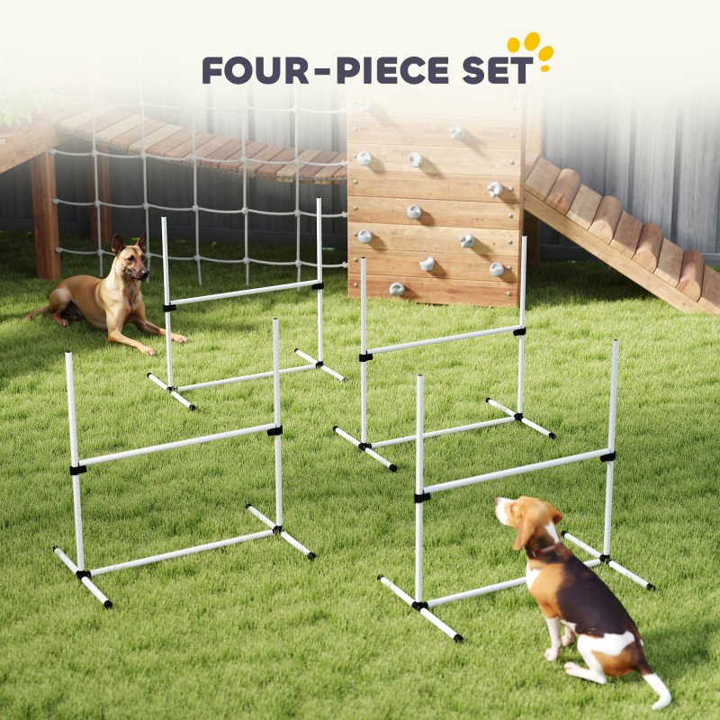 Set of 4 Dog Agility Training Equipment Adjustable Jump Bar Pet Exercise Kit with Carrying Bag (White)
