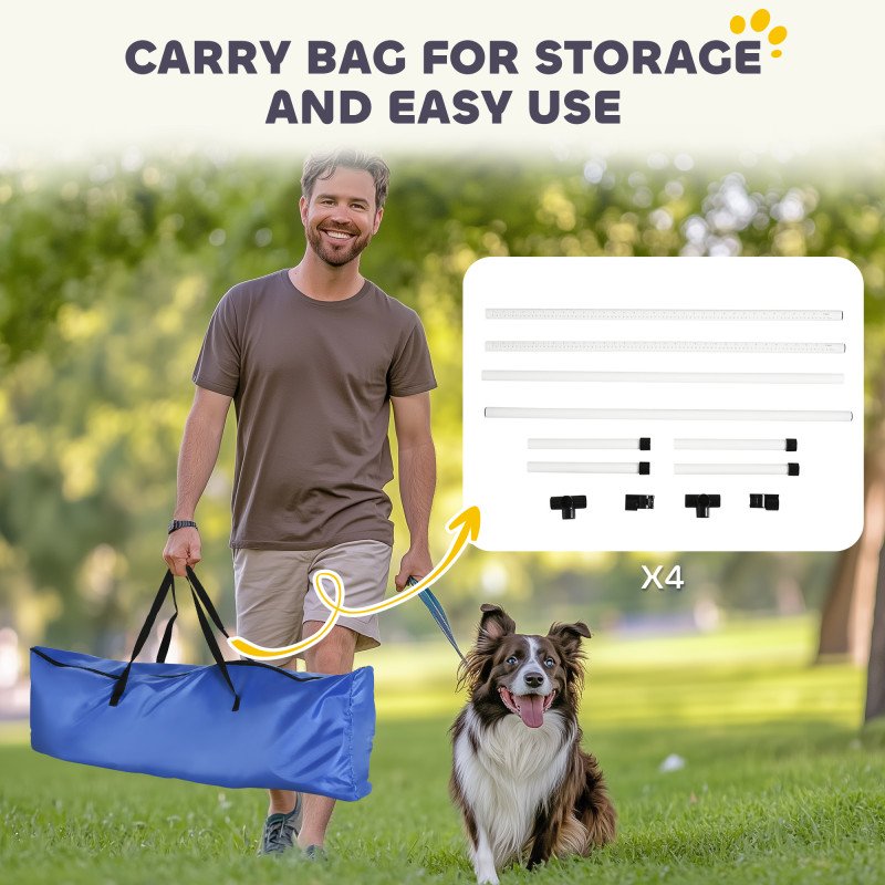 Set of 4 Dog Agility Training Equipment Adjustable Jump Bar Pet Exercise Kit with Carrying Bag (White)