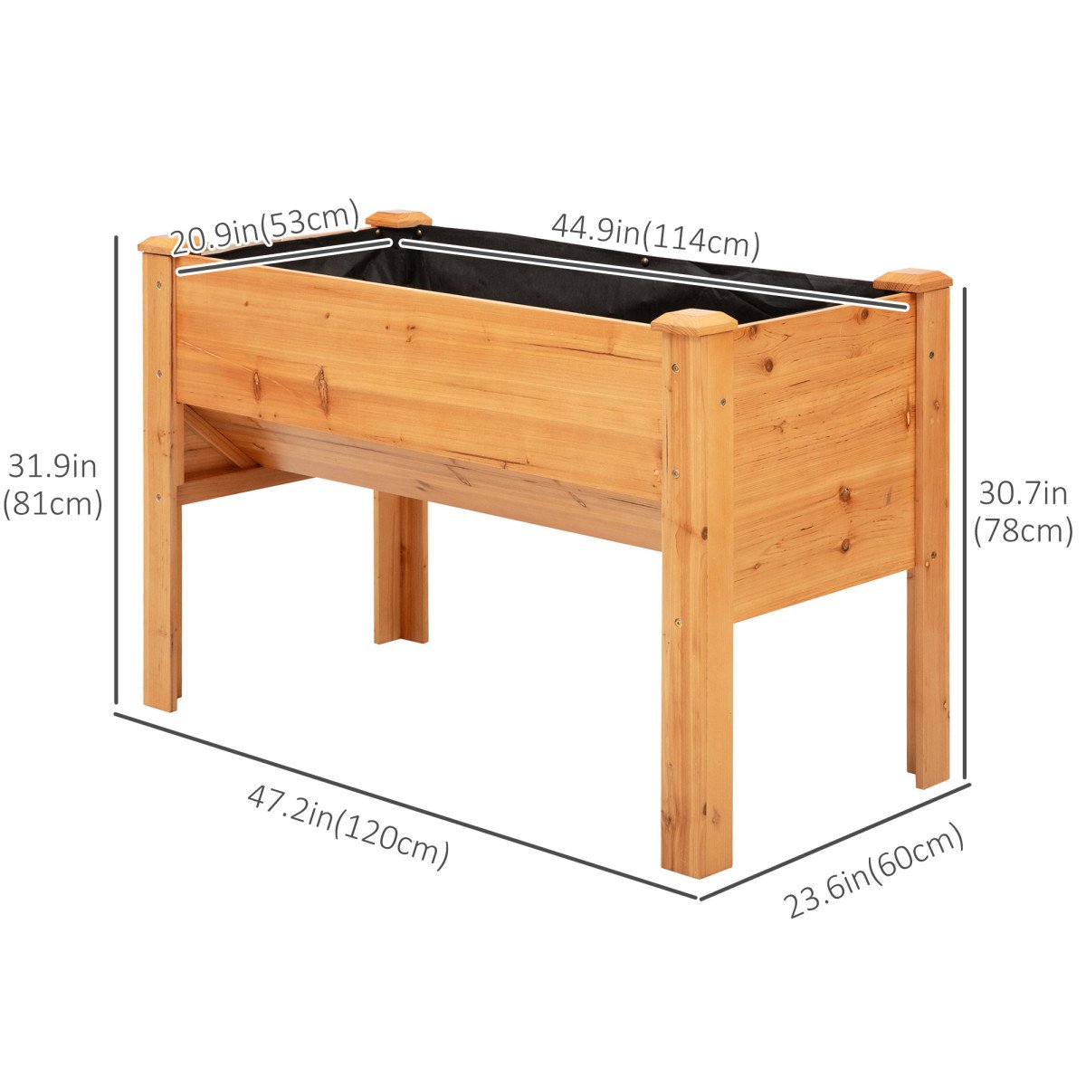 Wooden Raised Garden Plant Stand Outdoor Tall Flower Bed Box with Hooks, 48" x 24" x 32", Nature Wood