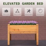 Wooden Raised Garden Plant Stand Outdoor Tall Flower Bed Box with Hooks, 48" x 24" x 32", Nature Wood
