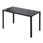Rectangular Kitchen Table for 4 People, Dining Table with Tabletop Tempered Glass for Dining Room, Living Room, Black