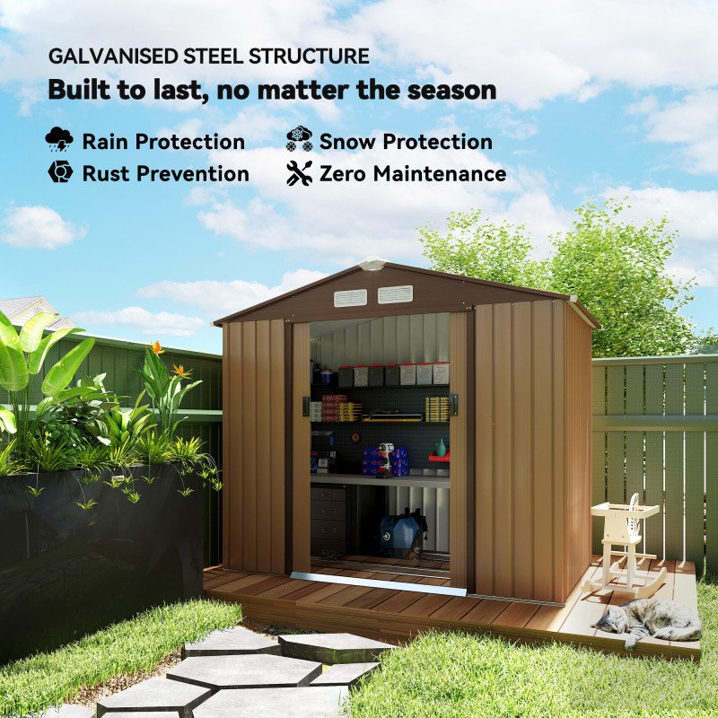 7' x 4' x 6' Garden Storage Shed Outdoor Patio Metal Tool Storage House w/ Foundation Kit and Double Doors Yellow