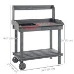 36" Wooden Potting Bench Work Table with 2 Removable Wheels, Sink, Drawer & Large Storage Spaces, Gray