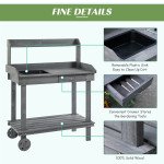 36" Wooden Potting Bench Work Table with 2 Removable Wheels, Sink, Drawer & Large Storage Spaces, Gray