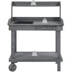 36" Wooden Potting Bench Work Table with 2 Removable Wheels, Sink, Drawer & Large Storage Spaces, Gray