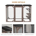 71"L Catio Outdoor Cat Enclosure, Indoor Cat Cage, Pet House, Small Animal Hutch for 1-2 Rabbit, Kitten, Kitty Crate Kennel w/ Waterproof Roof, Multi-Level Platforms, Brown
