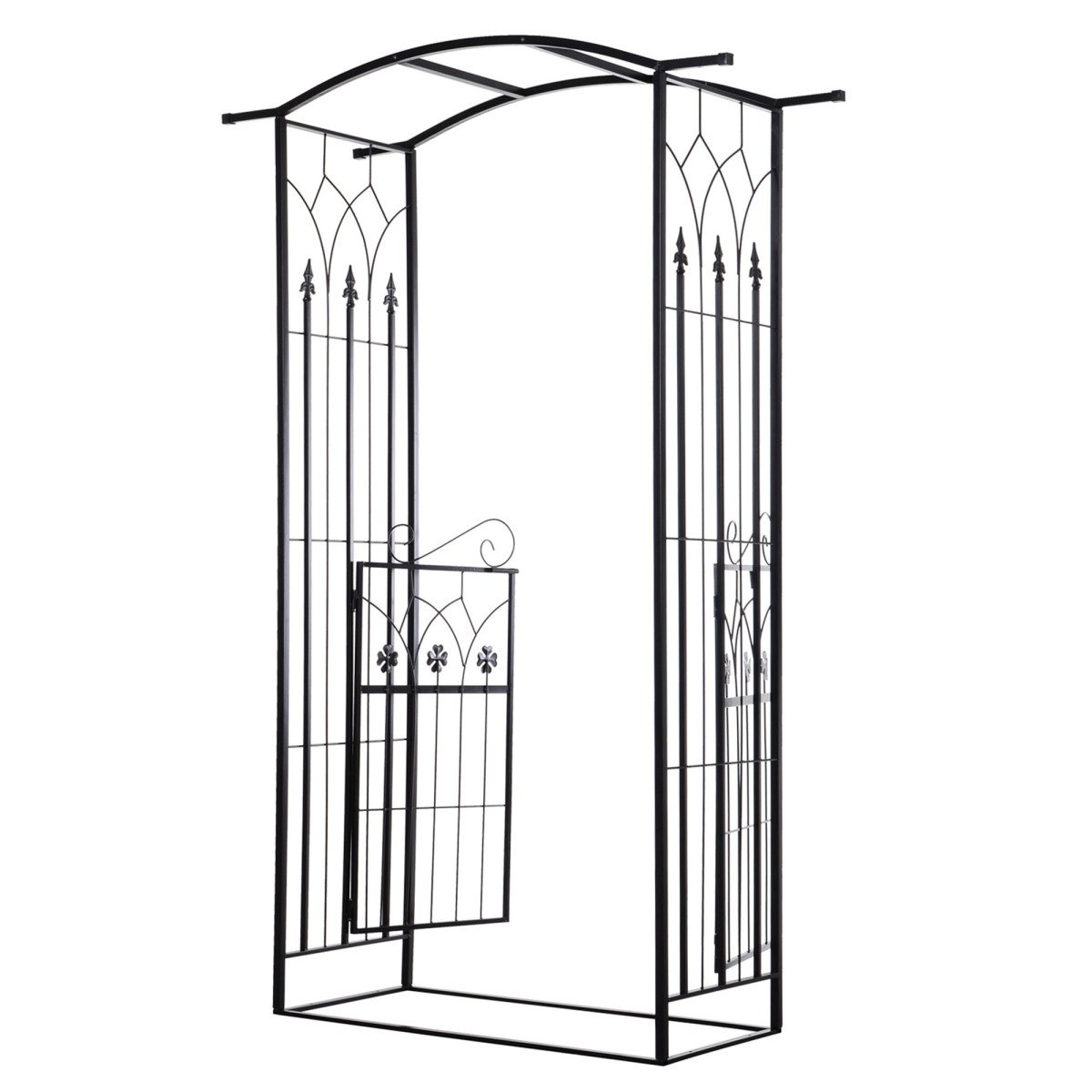 Outdoor Metal Trellis Garden Arch Arbor w/ Lucky Leaf Clover Gate for Ceremony Wedding Party Garden Lawn, Black