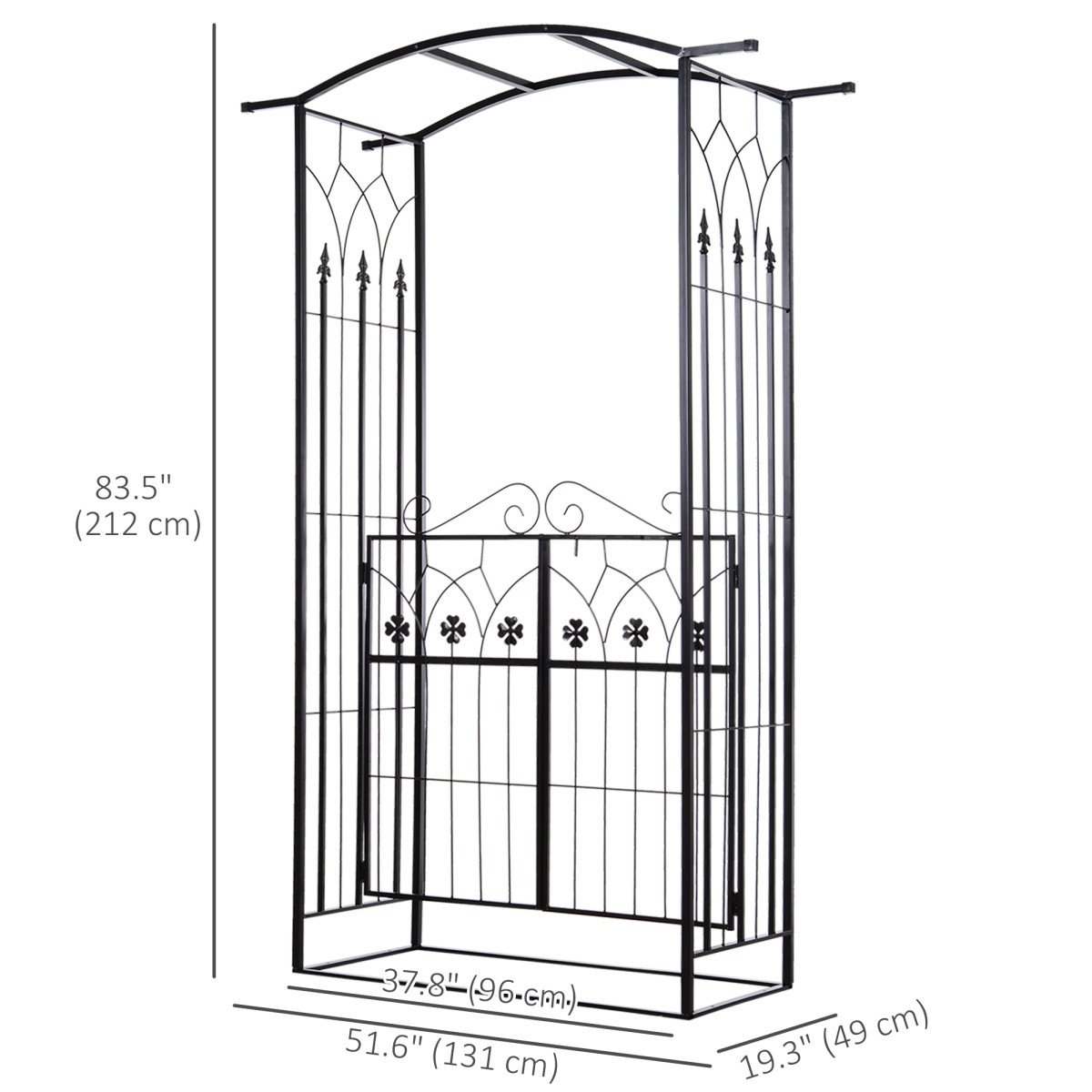 Outdoor Metal Trellis Garden Arch Arbor w/ Lucky Leaf Clover Gate for Ceremony Wedding Party Garden Lawn, Black