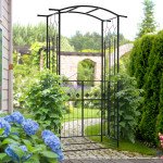 Outdoor Metal Trellis Garden Arch Arbor w/ Lucky Leaf Clover Gate for Ceremony Wedding Party Garden Lawn, Black
