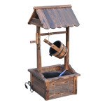 Wooden Well Wishing Fountain Outdoor with Electric Pump Water Bucket for Patio Garden Carbonized