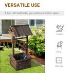Wooden Well Wishing Fountain Outdoor with Electric Pump Water Bucket for Patio Garden Carbonized