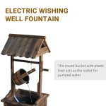 Wooden Well Wishing Fountain Outdoor with Electric Pump Water Bucket for Patio Garden Carbonized