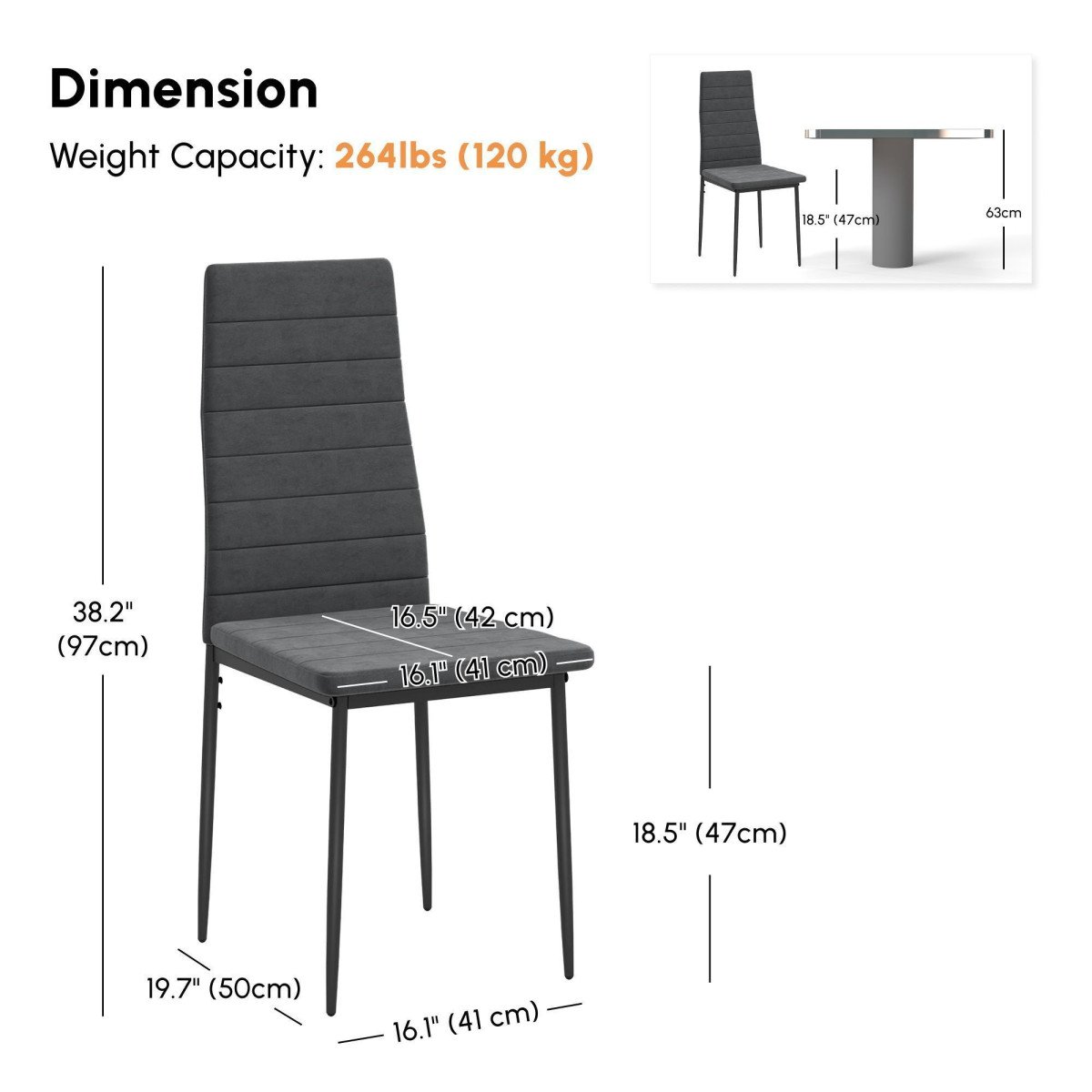 Modern Dining Chairs Set of 4, Upholstered Linen Fabric Kitchen Chairs with Channel Tufting and Metal Legs for Living Room, Dining Room, Bedroom, Grey