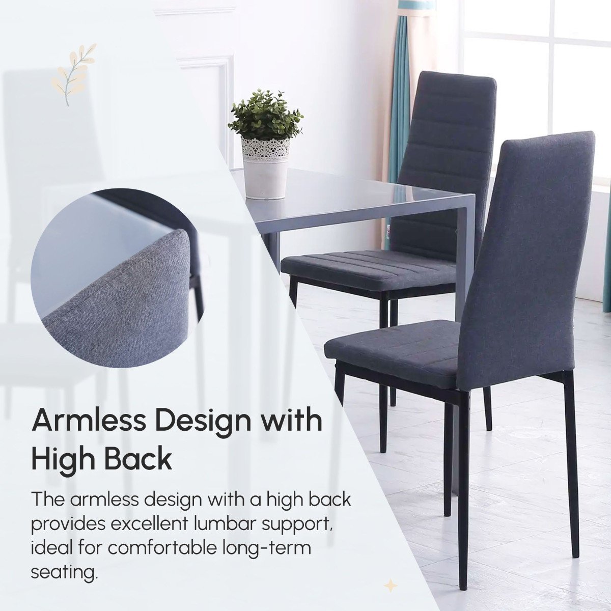 Modern Dining Chairs Set of 4, Upholstered Linen Fabric Kitchen Chairs with Channel Tufting and Metal Legs for Living Room, Dining Room, Bedroom, Grey