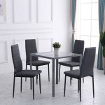 Modern Dining Chairs Set of 4, Upholstered Linen Fabric Kitchen Chairs with Channel Tufting and Metal Legs for Living Room, Dining Room, Bedroom, Grey